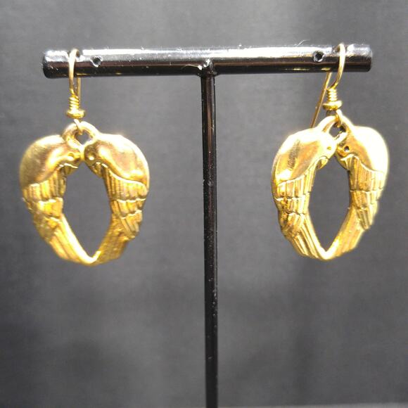 Laurel Burch Song Sparrows Earrings Gold Plated Birds Heart Shape 1980s Vintage - Picture 9 of 10